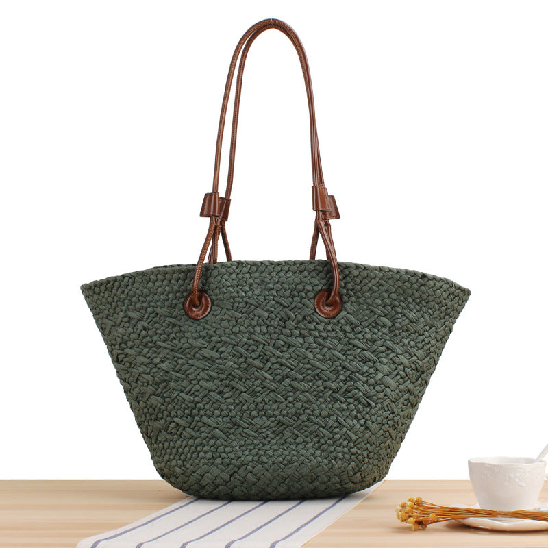 Olivia Straw Bag - Army Green