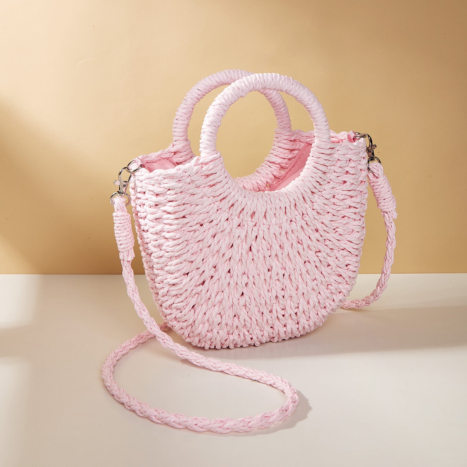 Chloe Straw Bag - Baby Pink