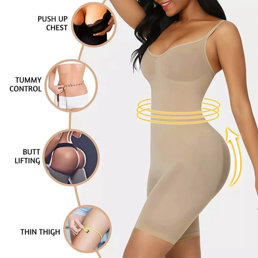 Seamless Thigh Slimmer Shapewear Bodysuit - Beige