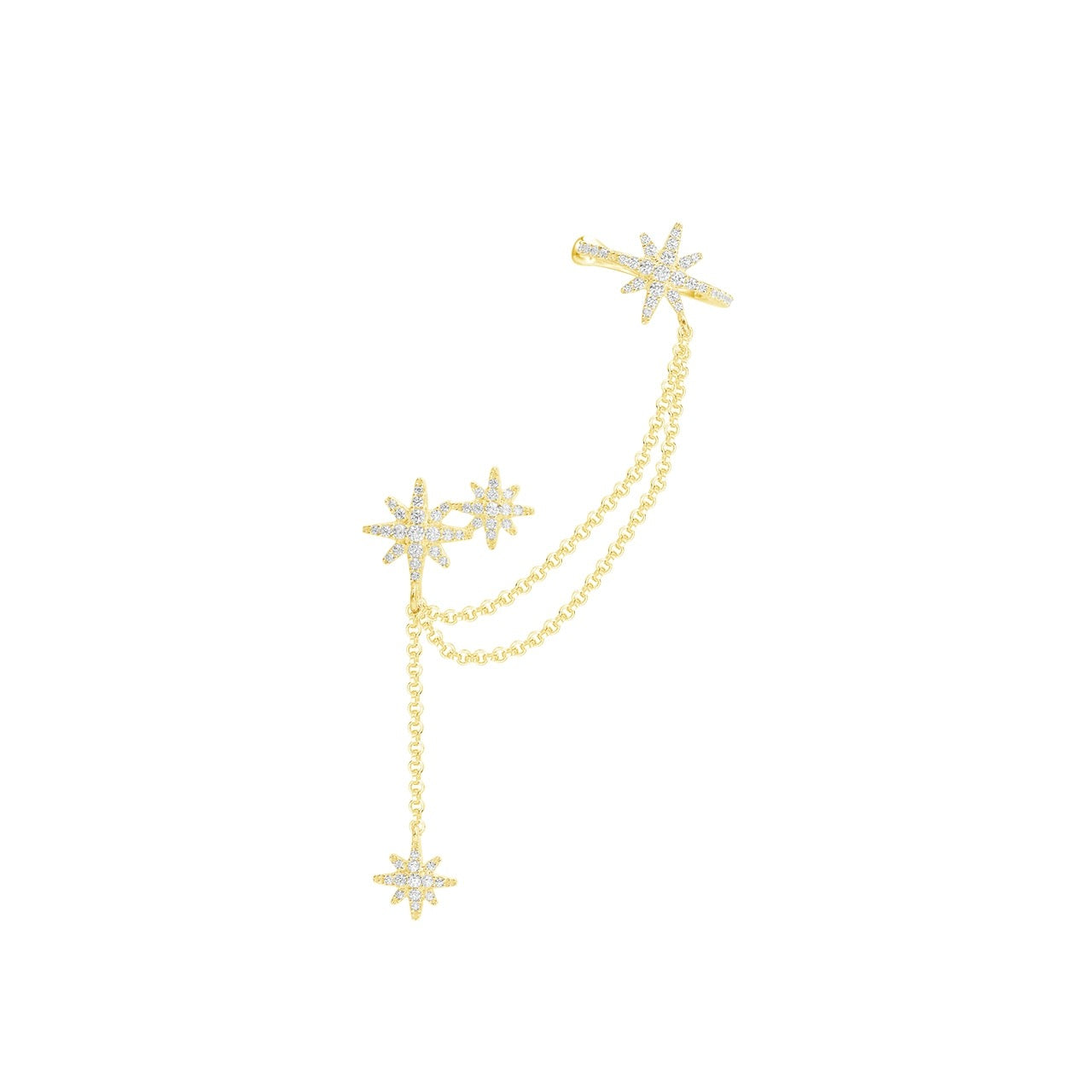 Gold Falling Star  Earring With Ear Cuff