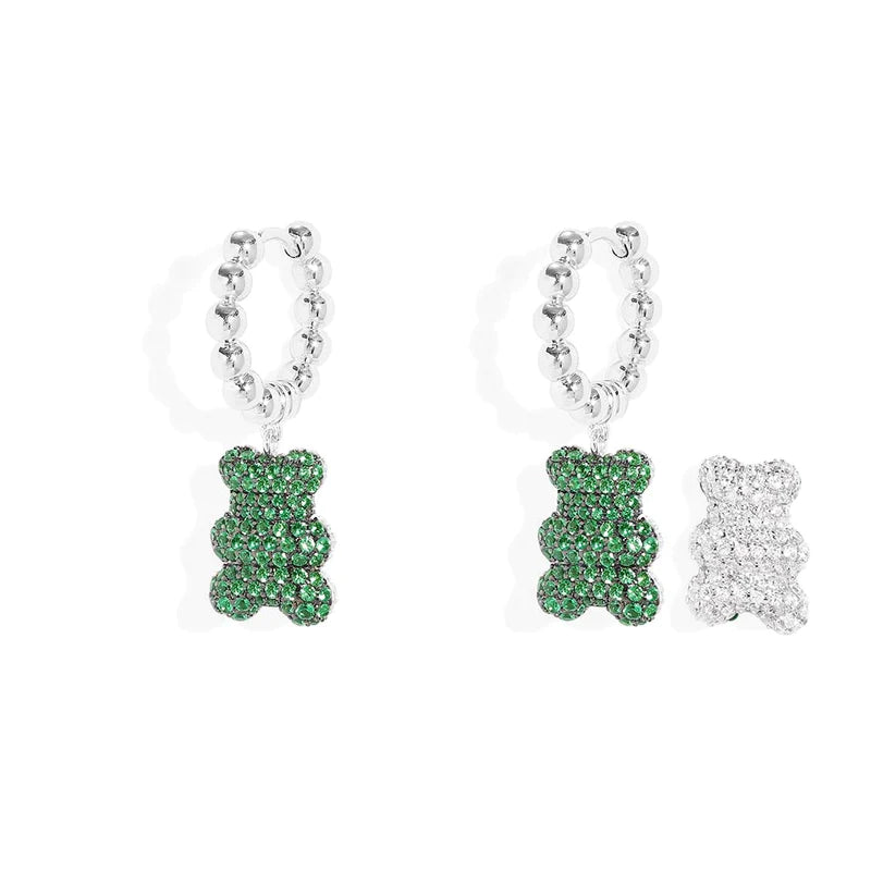 Teddy Green And Silver Earrings