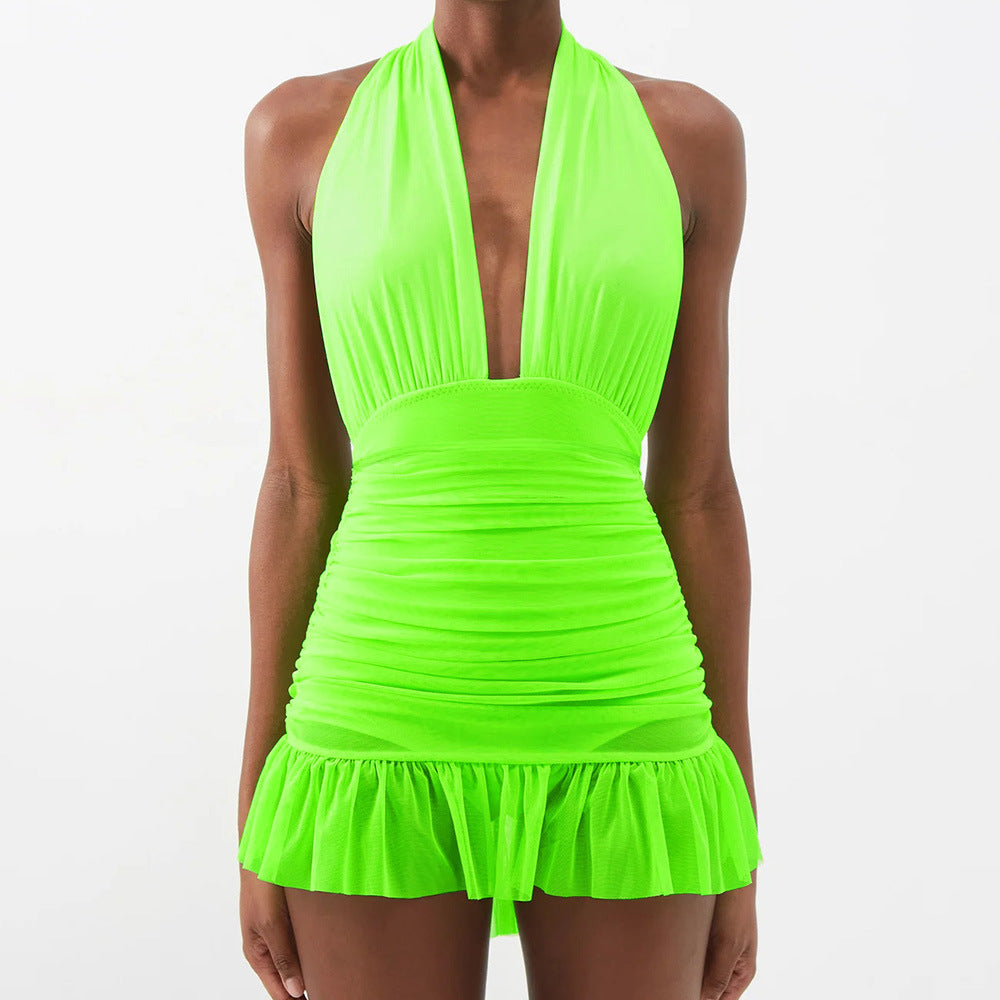 One Piece Swimwear With Cover up Skirt