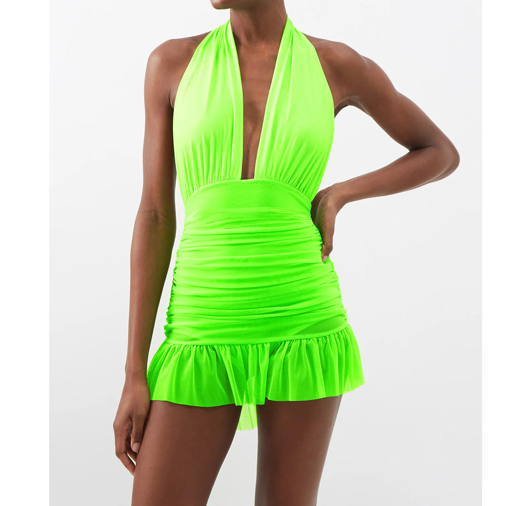 One Piece Swimwear With Cover up Skirt