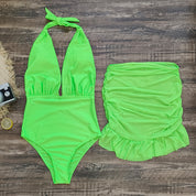 One Piece Swimwear With Cover up Skirt