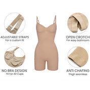 Seamless Thigh Slimmer Shapewear Bodysuit - Beige