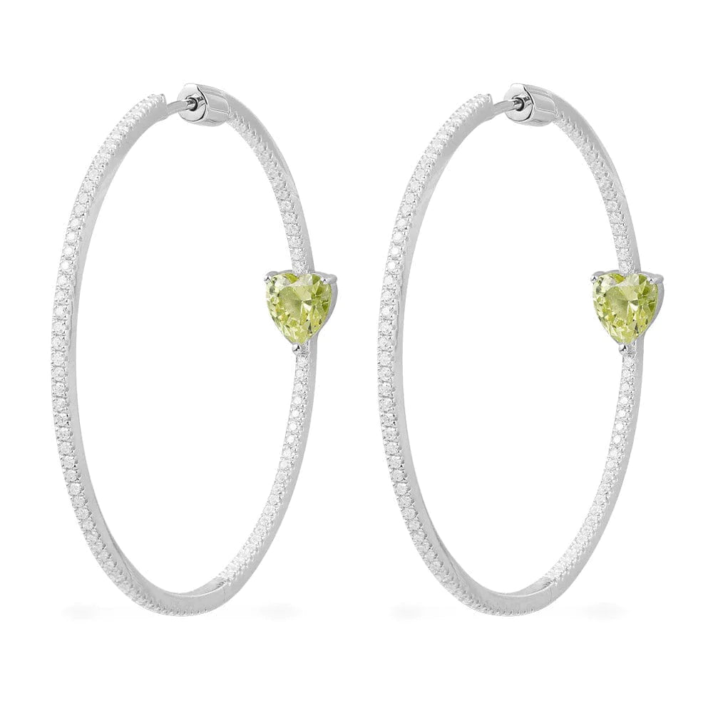 Hoop Earrings With Green Heart