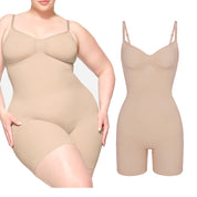 Seamless Thigh Slimmer Shapewear Bodysuit - Beige