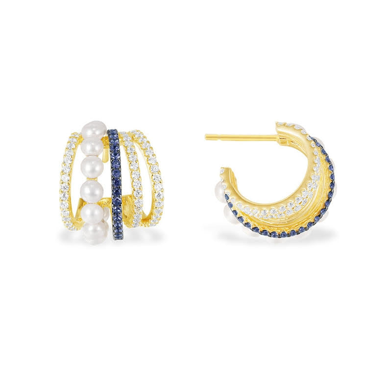 Five Hoop Gold And Navy Earrings